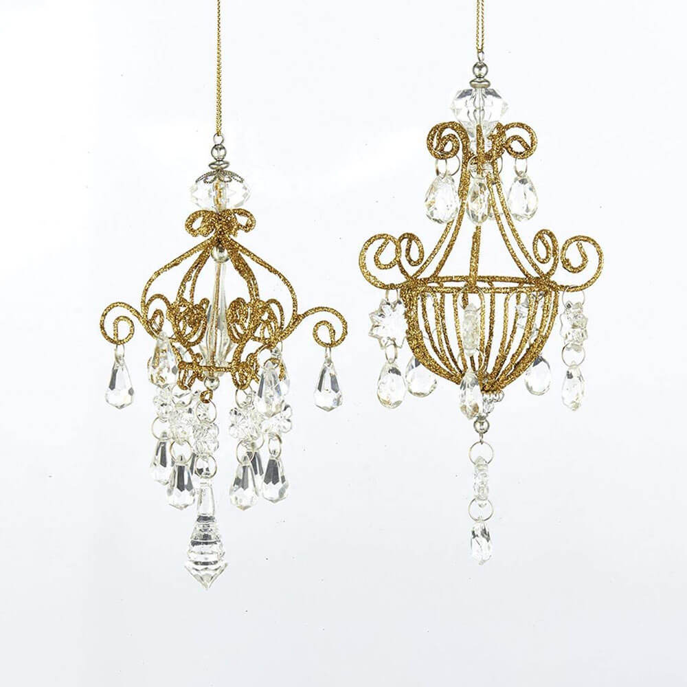 Glitter Gold Chandelier Ornament – Set of 2