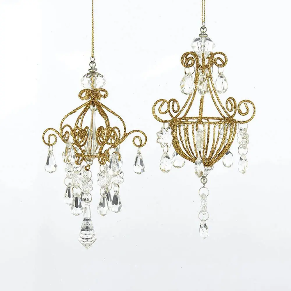 Glitter Gold Chandelier Ornament – Set of 2