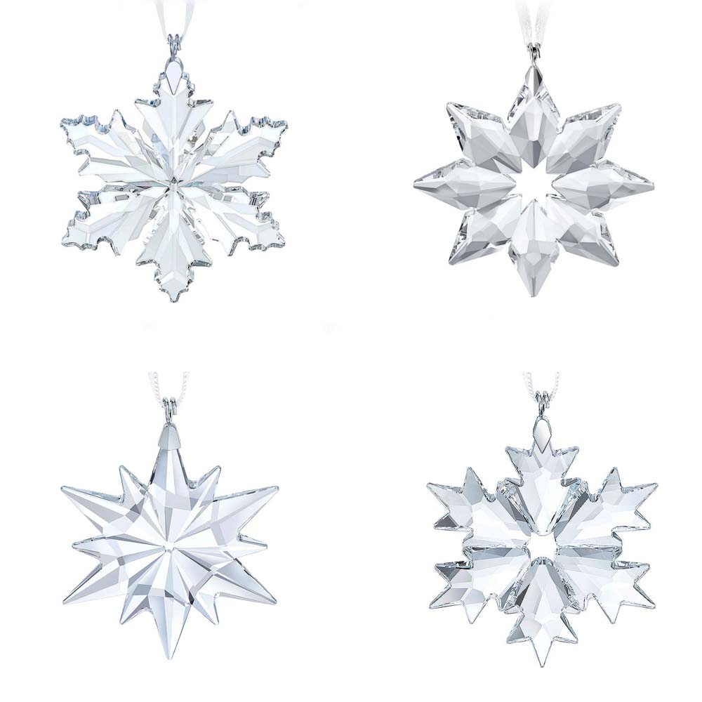 Set of 4 Assorted Clear Crystal Snowflakes