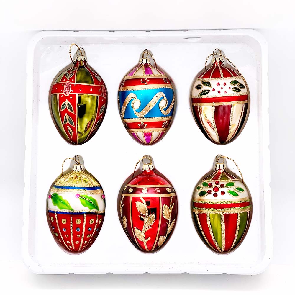 Hand-painted Faberge Egg Glass Ornament Size S – Set of 6