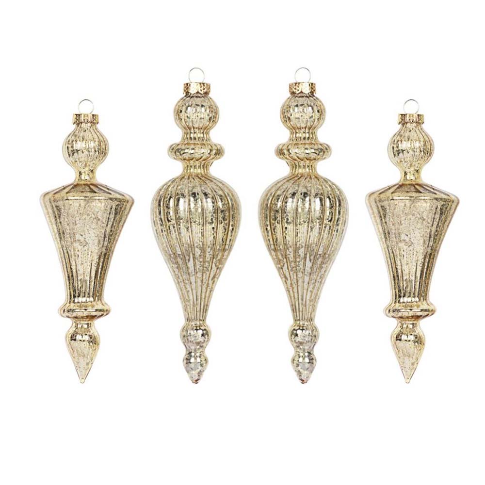 Gold Mercury Glass Finial Ornament – Set of 4