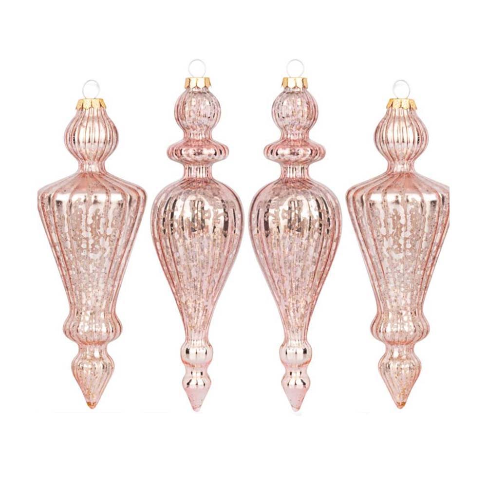 Pink Mercury Glass Finial Ornament – Set of 4