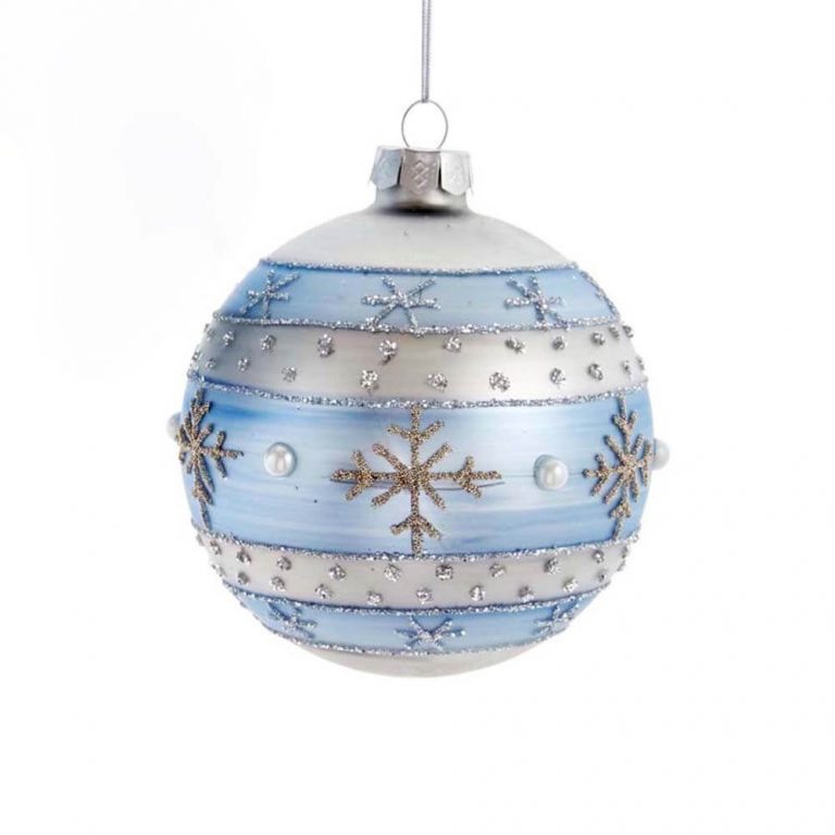 Kurt Adler Blue Silver Snowflake 13cm Glass Ball Ornament – Set of 2