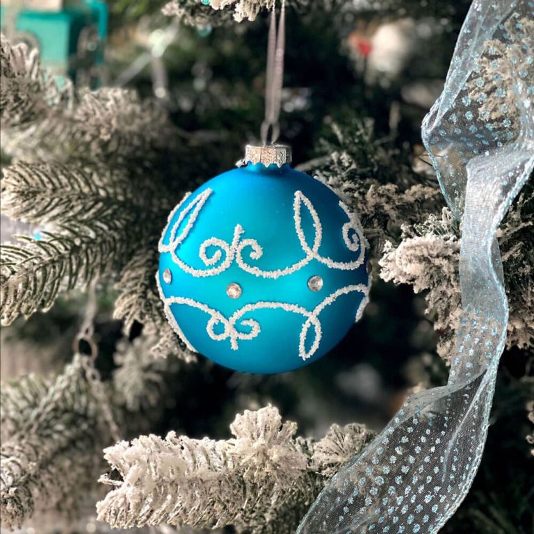 Turquoise Glass Ball Ornaments on Tree