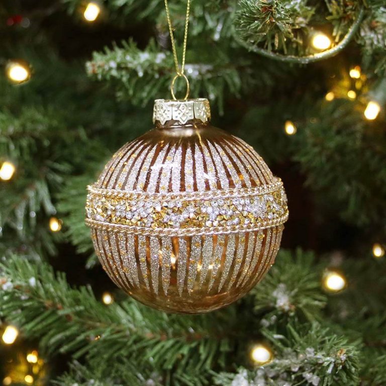 Gold Beaded Glass Ball Ornament – Set of 6