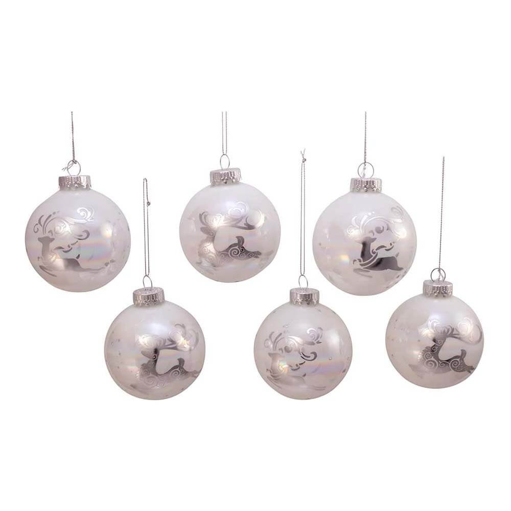 Kurt Adler Reindeer Glass Ball Ornaments – Set of 6