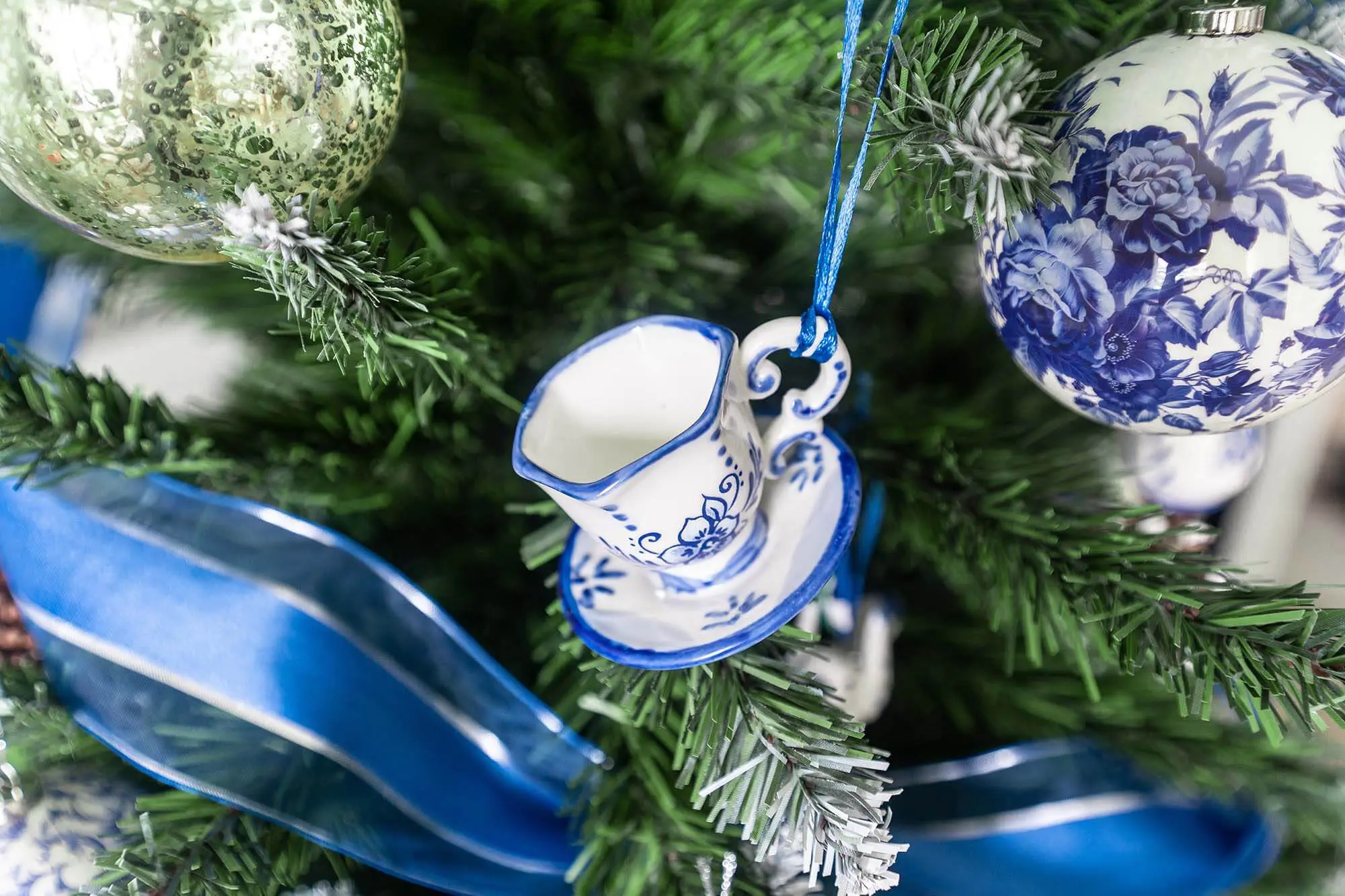 Kurt Adler Delft Blue Teacup & Saucer Ornament