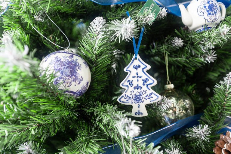 Kurt Adler Delft Blue Heart – Star – Christmas Tree Ornaments – Set of 3