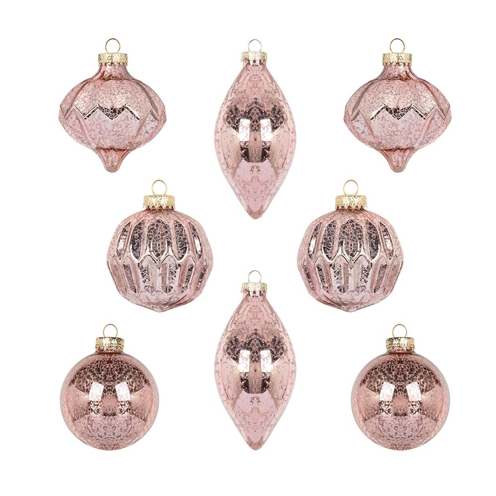 Mixed Pink Glass Ornament – Set of 8