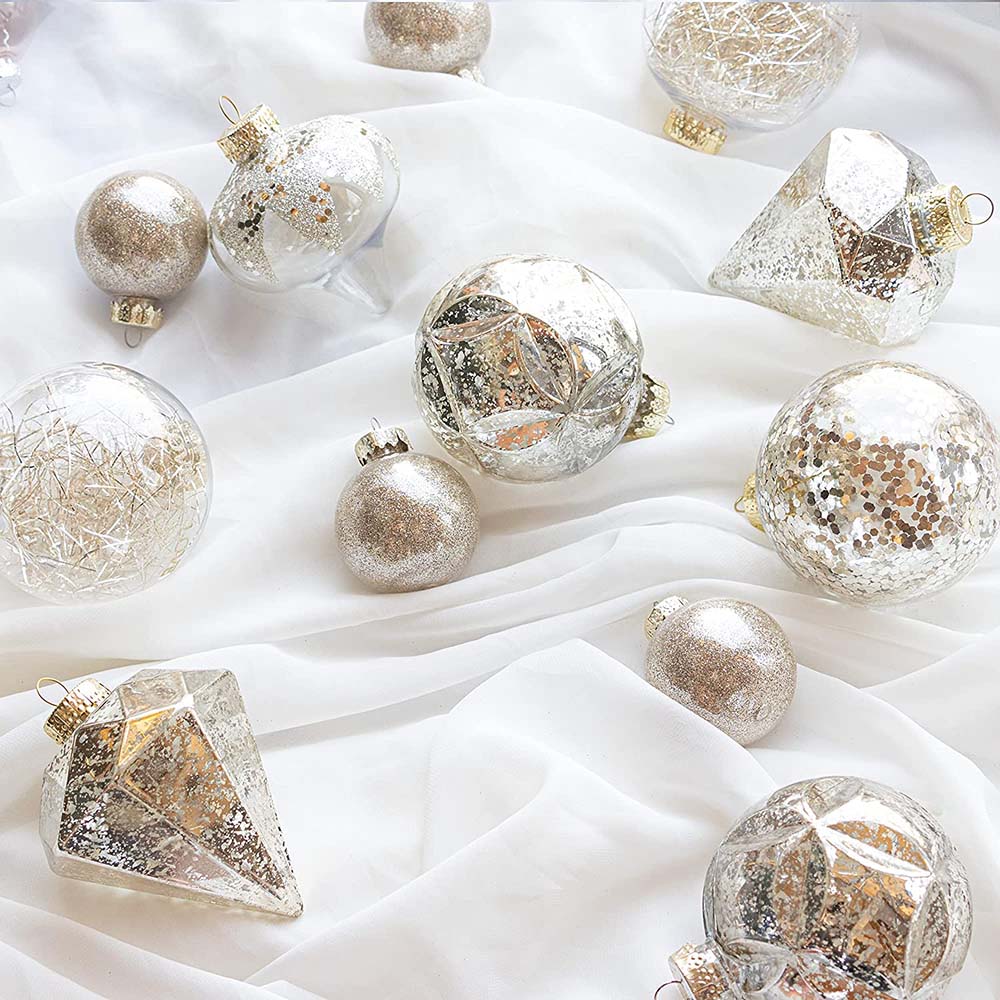 Set of 36 Champagne/Clear Shatterproof Ornaments