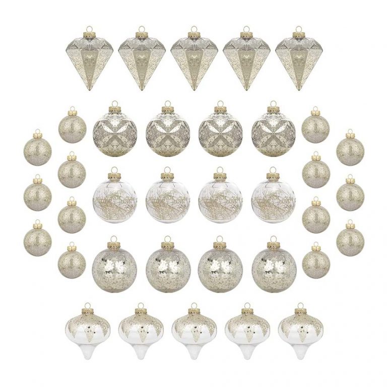 Set of 36 Champagne/Clear Shatterproof Ornaments