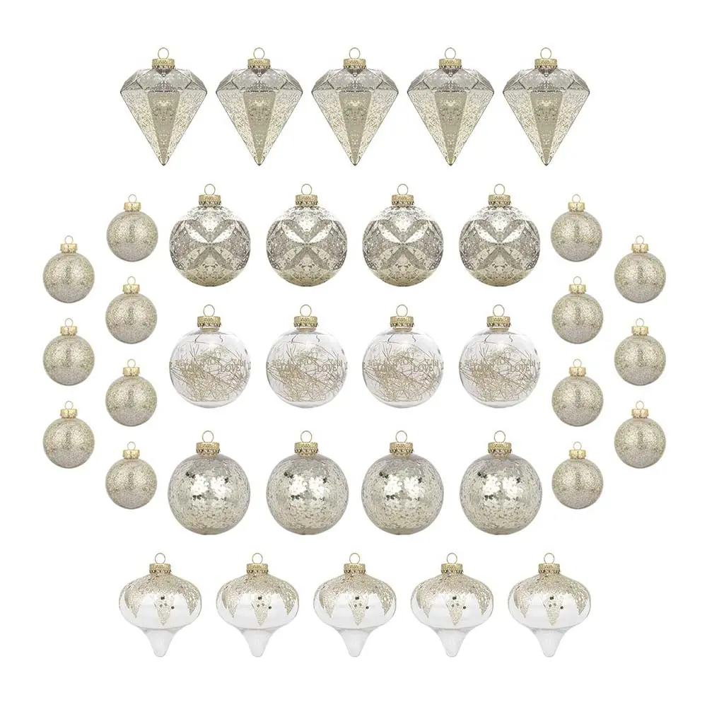 Set of 36 Champagne/Clear Shatterproof Ornaments