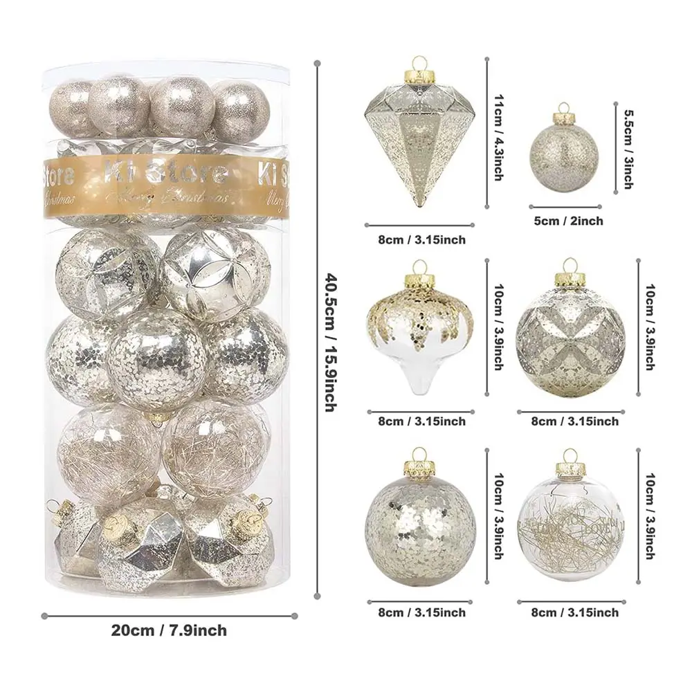 Set of 36 Champagne/Clear Shatterproof Ornaments