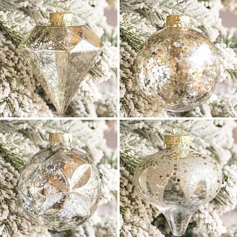 Set of 36 Champagne/Clear Shatterproof Ornaments