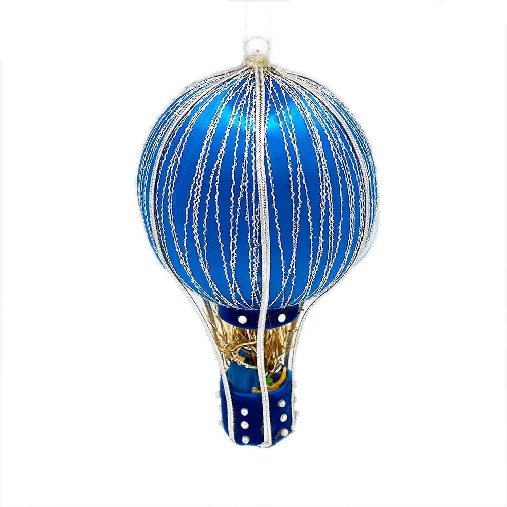 Blue Silk Hot Air Balloon Christmas Ornament