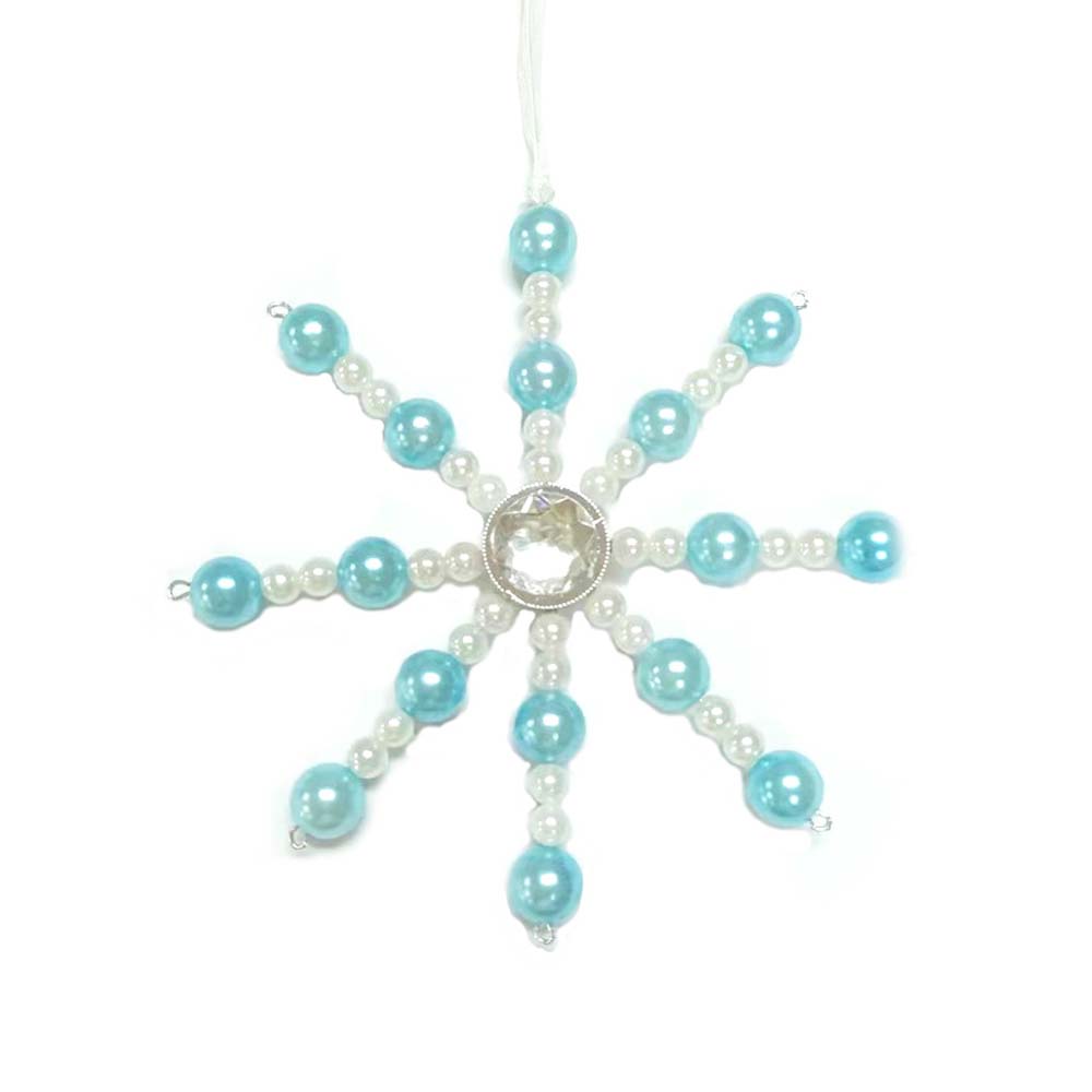 Blue White Pearl Snowflake Christmas Ornament