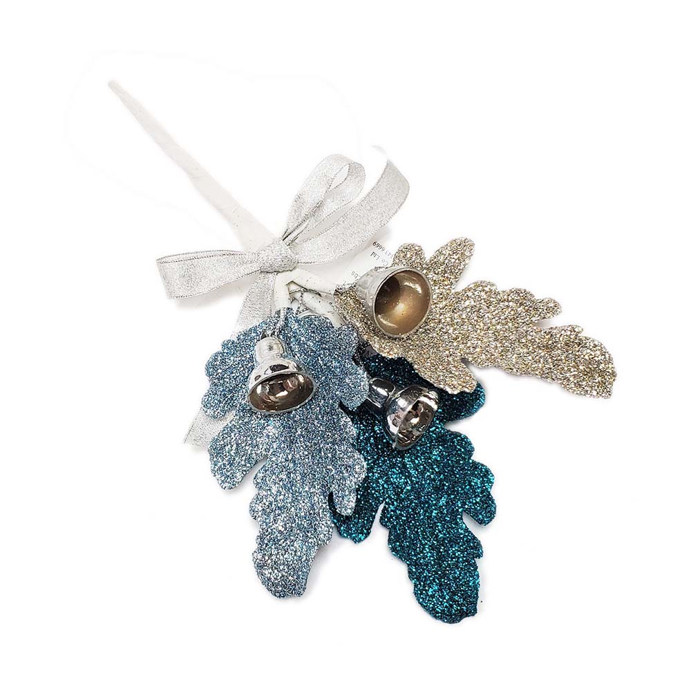 Blue/Silver Glitter Leaves Christmas Ornament