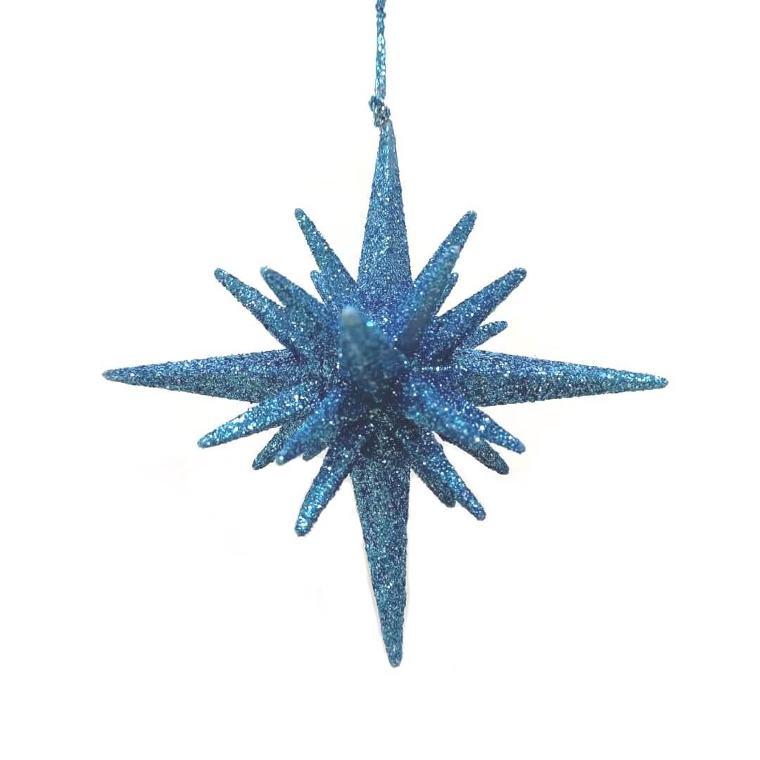 Blue Glitter Starburst Christmas Ornament