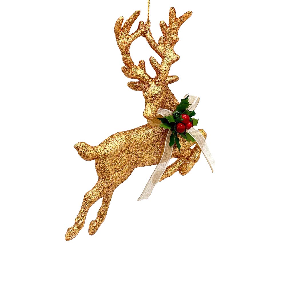 Set of 2 Gold Glitter Reindeer Ornaments