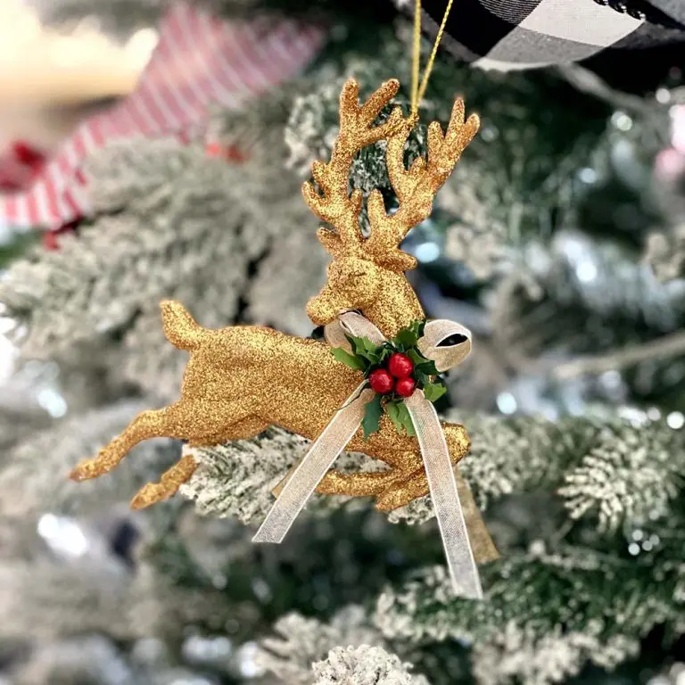 Set of 2 Gold Glitter Reindeer Ornaments