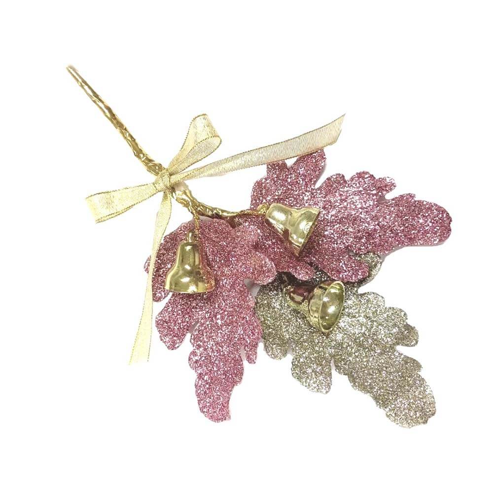 Pink/Silver Glitter Leaves Christmas Ornament