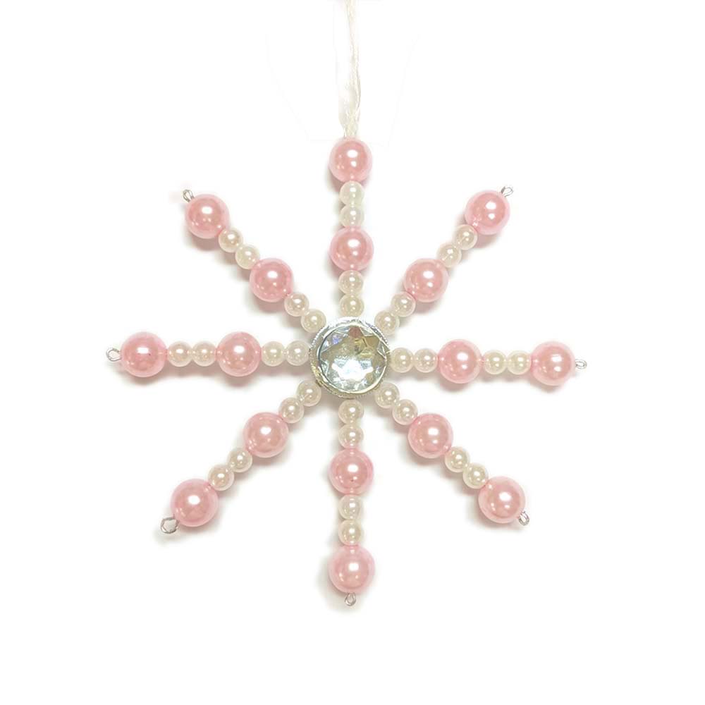 Pink White Pearl Snowflake Christmas Ornament