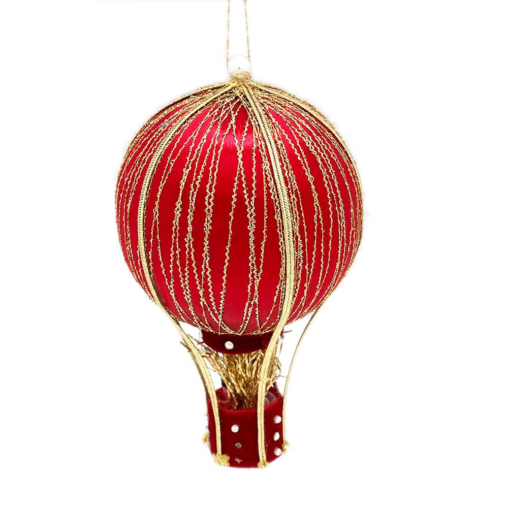 Red Silk Hot Air Balloon Christmas Ornament