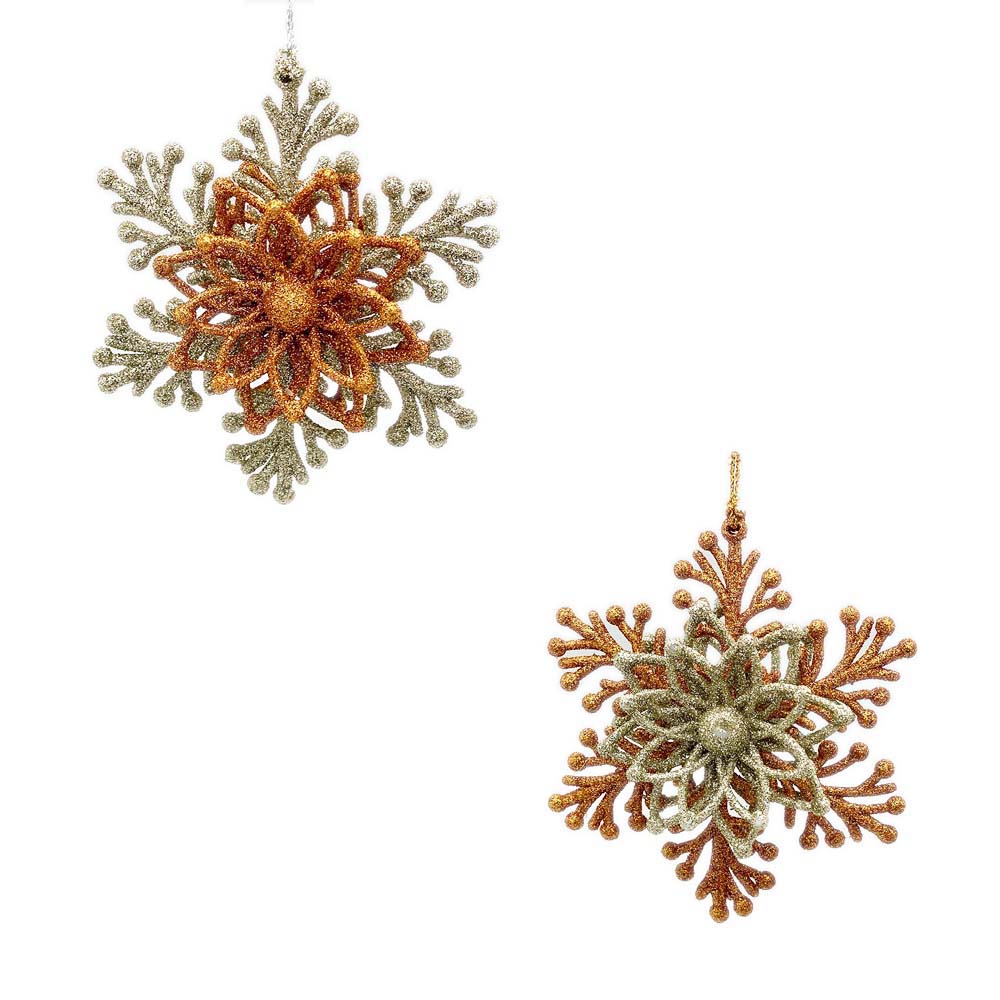 Set of 2 Medium Glitter Gold/Silver Snowflakes