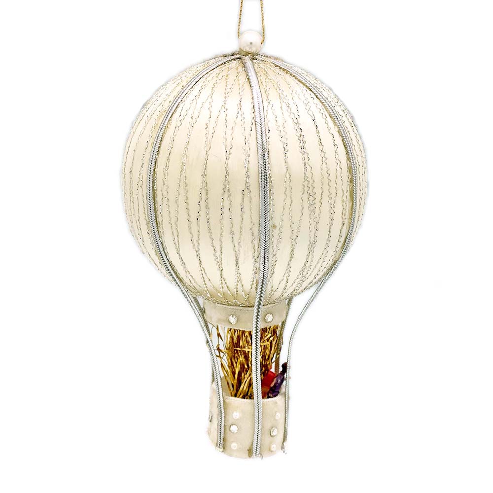 White Silk Hot Air Balloon Christmas Ornament