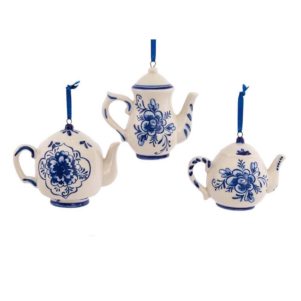 Kurt Adler Delft Blue Teapot Set of 3