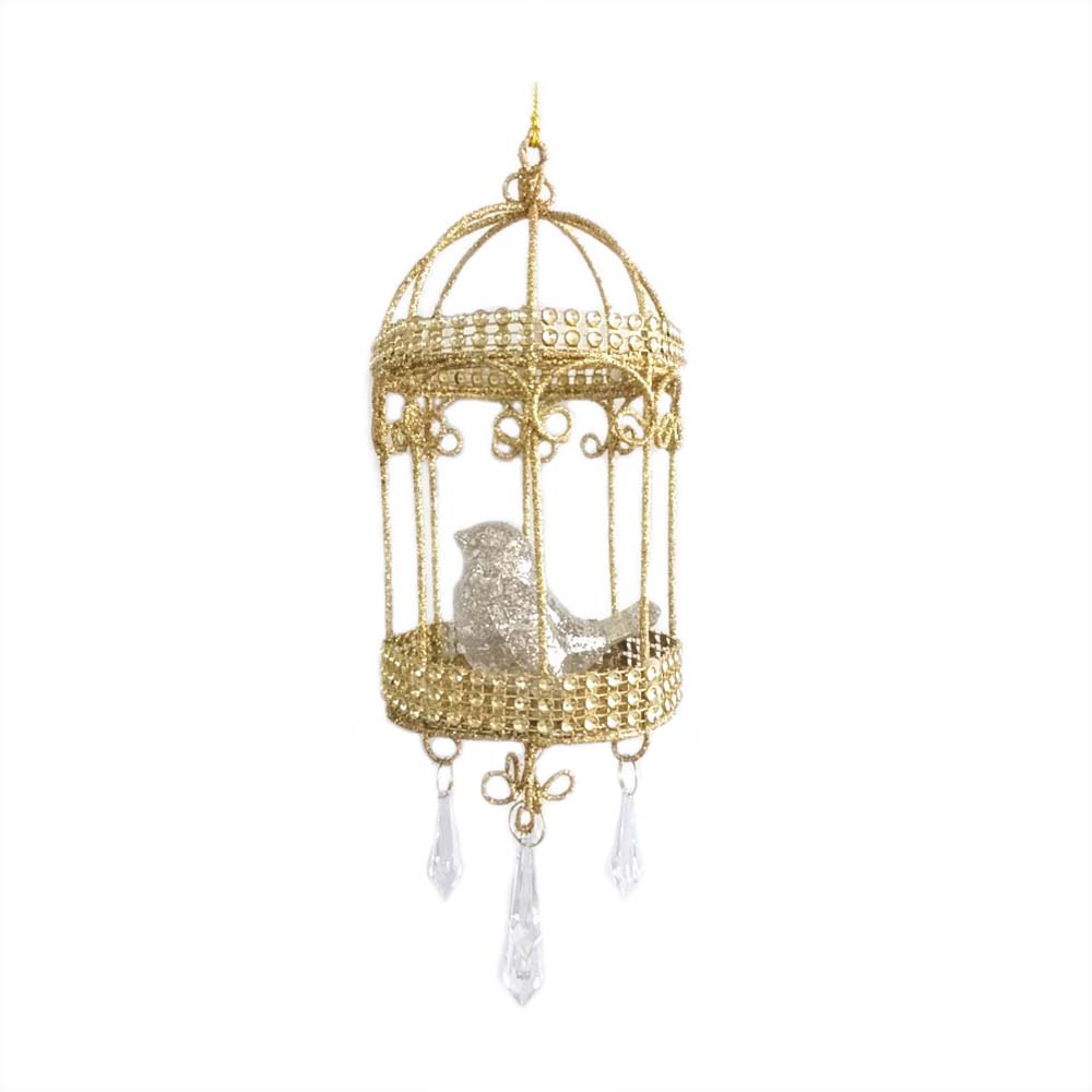 Gilded Bird Cage with Beads Christmas Ornament