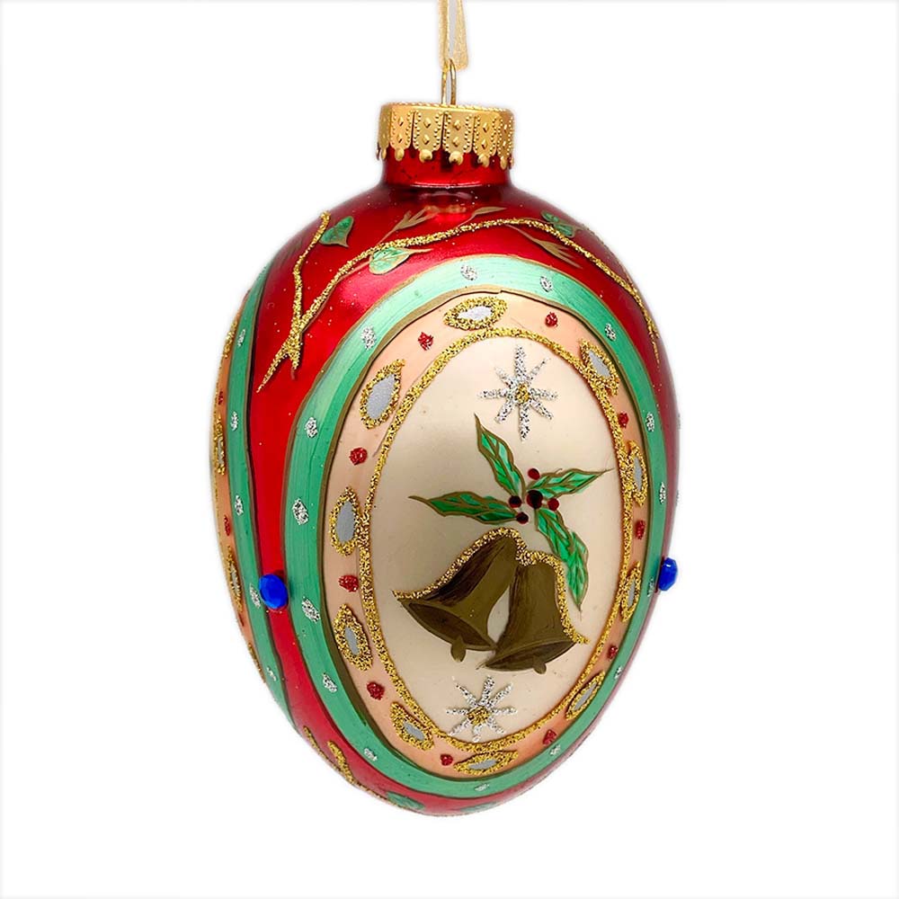 Hand-painted Faberge Egg Bell Glass Ornament Size L