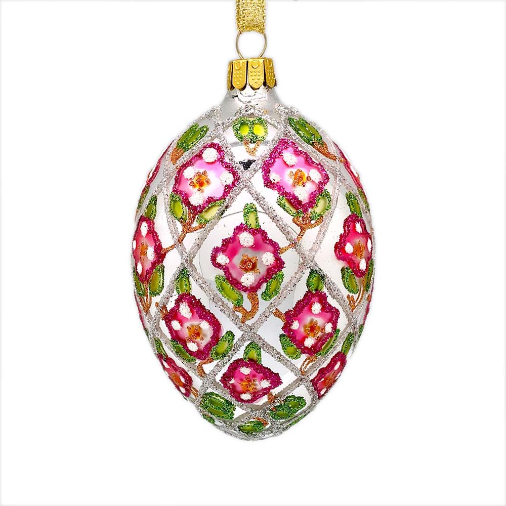 Hand-painted Joan Rivers Rose Trellis Faberge Egg Glass Ornament – Size M