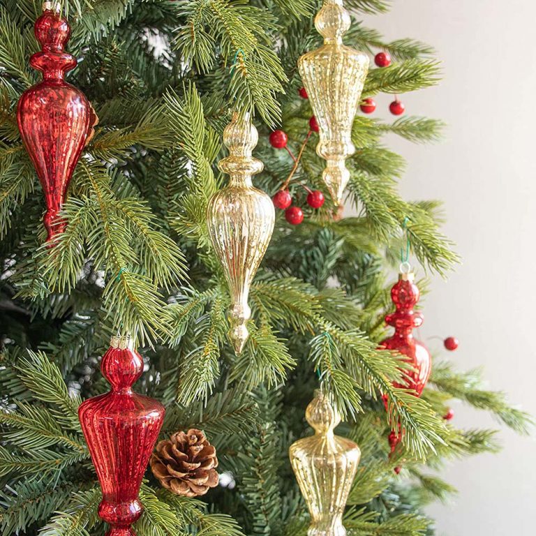 Gold Mercury Glass Finial Ornament – Set of 4