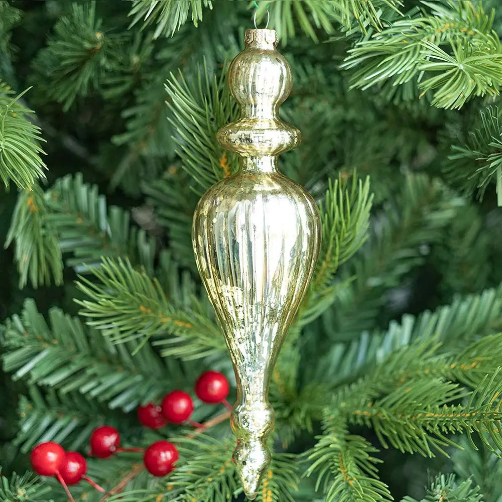 Gold Mercury Glass Finial Ornament – Set of 4