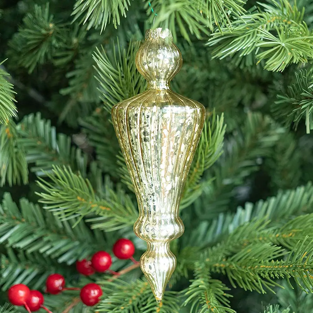 Gold Mercury Glass Finial Ornament – Set of 4