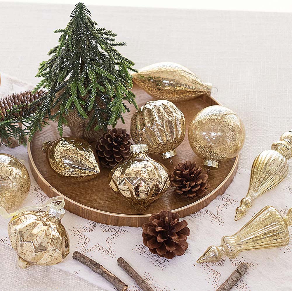 Gold Mercury Glass Finial Ornament – Set of 4