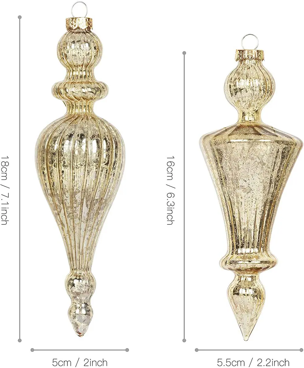 Gold Mercury Glass Finial Ornament – Set of 4