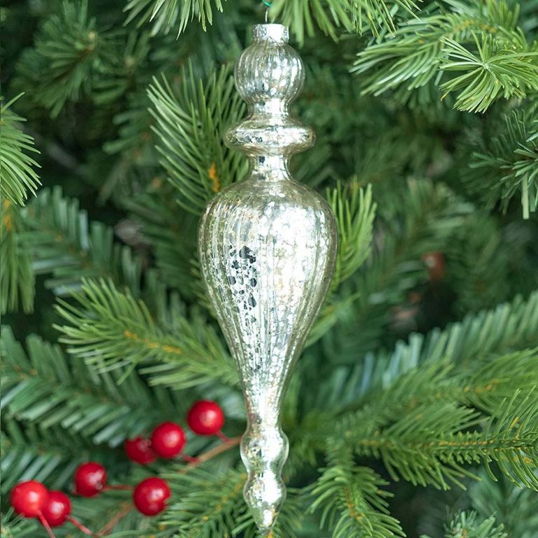 Silver Mercury Glass Finial Ornament – Set of 4