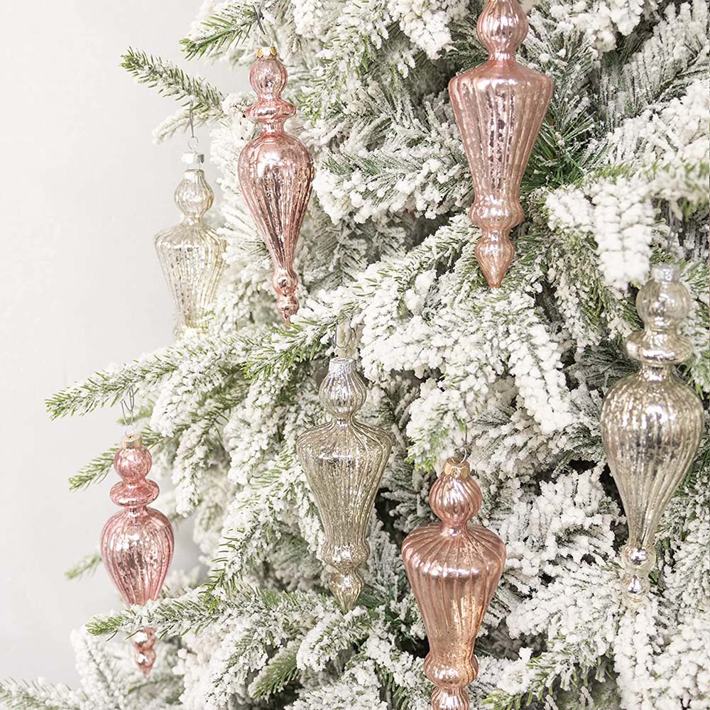 Pink Mercury Glass Finial Ornament – Set of 4