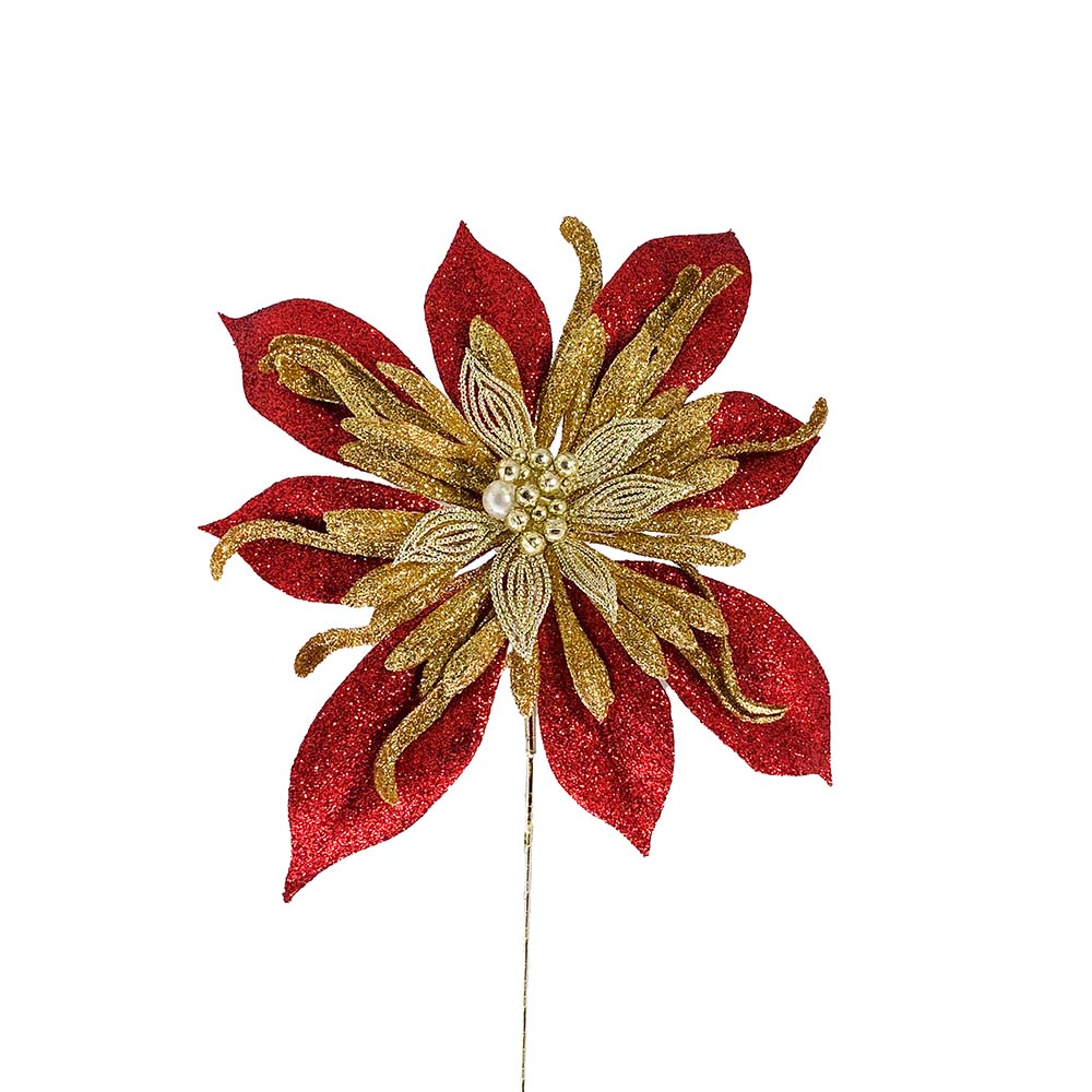 Gold/Red Poinsettia Pick