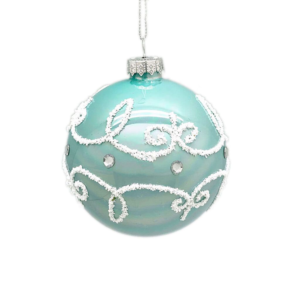 Pastel Glass Ball Ornaments with White Decoration – Set of 6