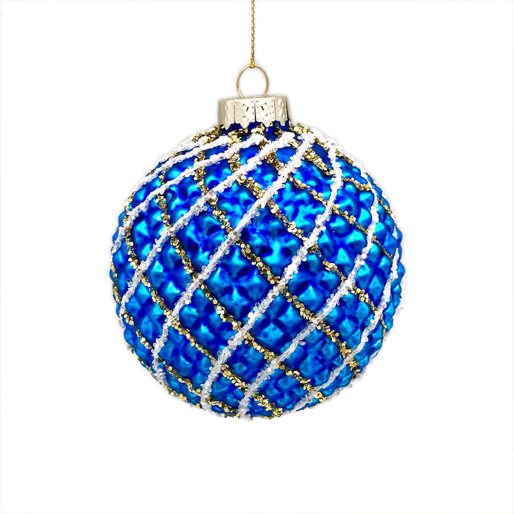 Blue Embossed Glass Ball Ornaments 