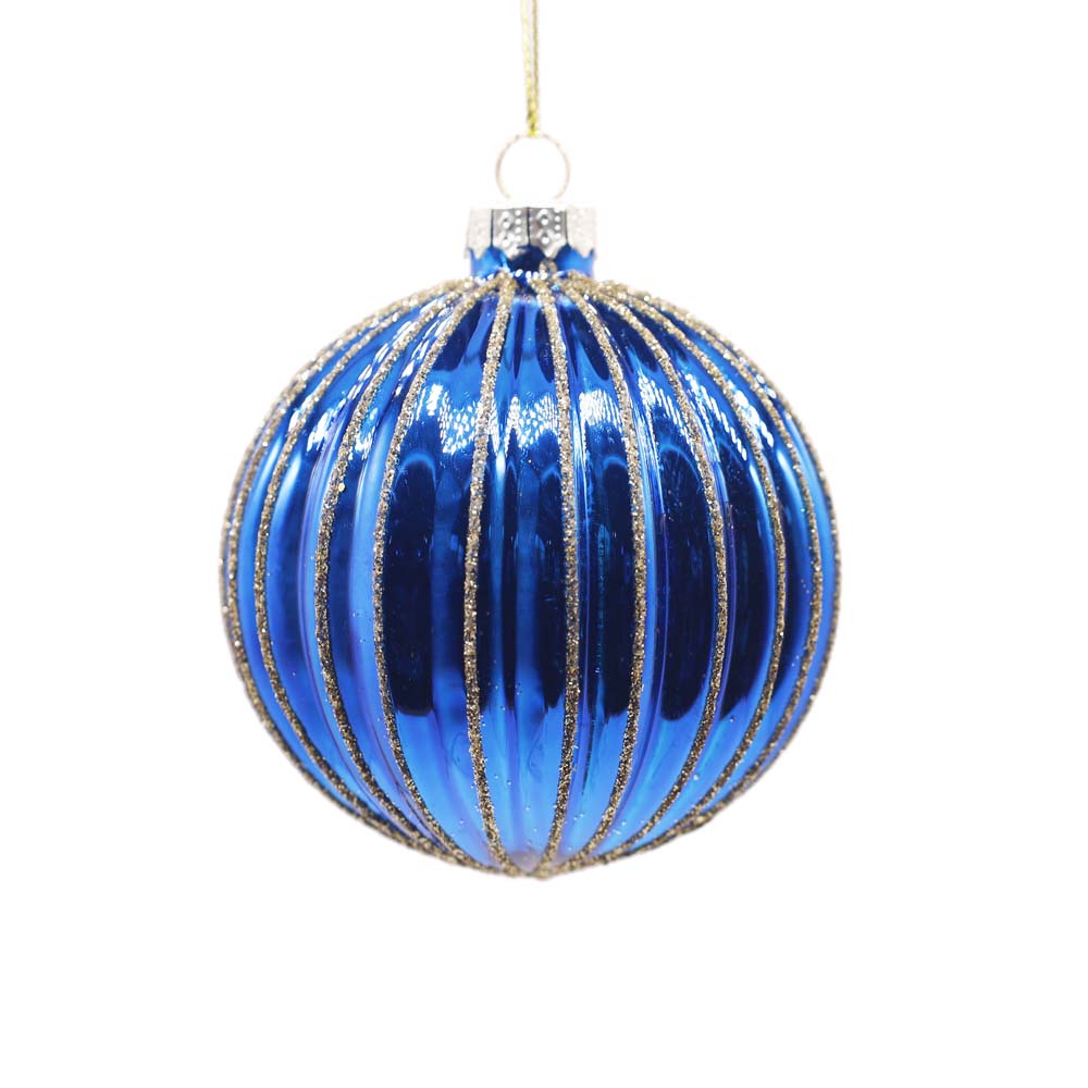 Blue Glass Ball with Silver Lines – Set of 6