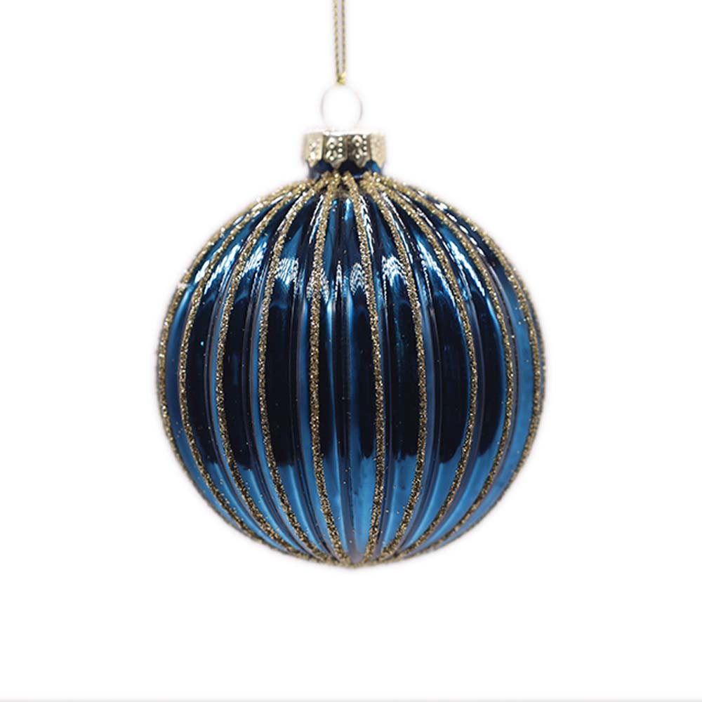 Dark Blue Glass Ball with Silver Lines – Set of 6