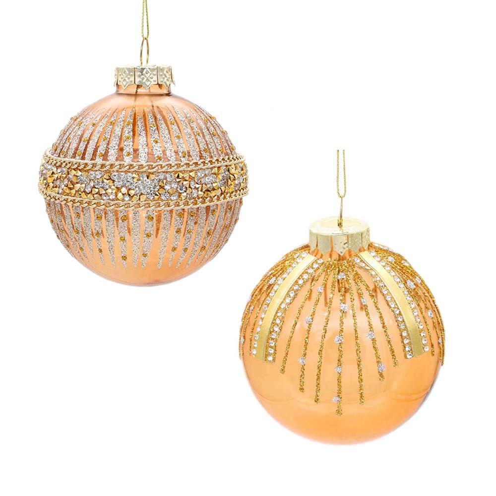 Gold Beaded Glass Ball Ornament – Set of 6