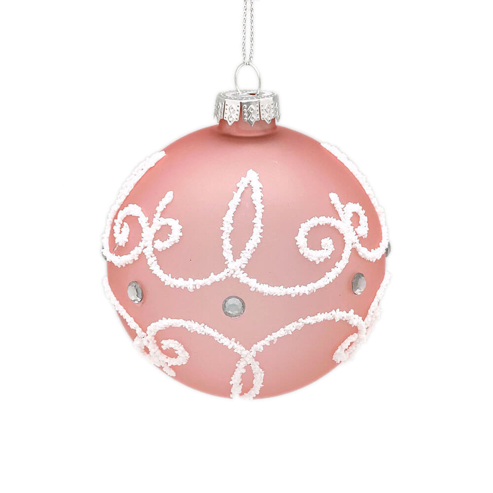 Pink Glass Ball Ornaments with White Decoration