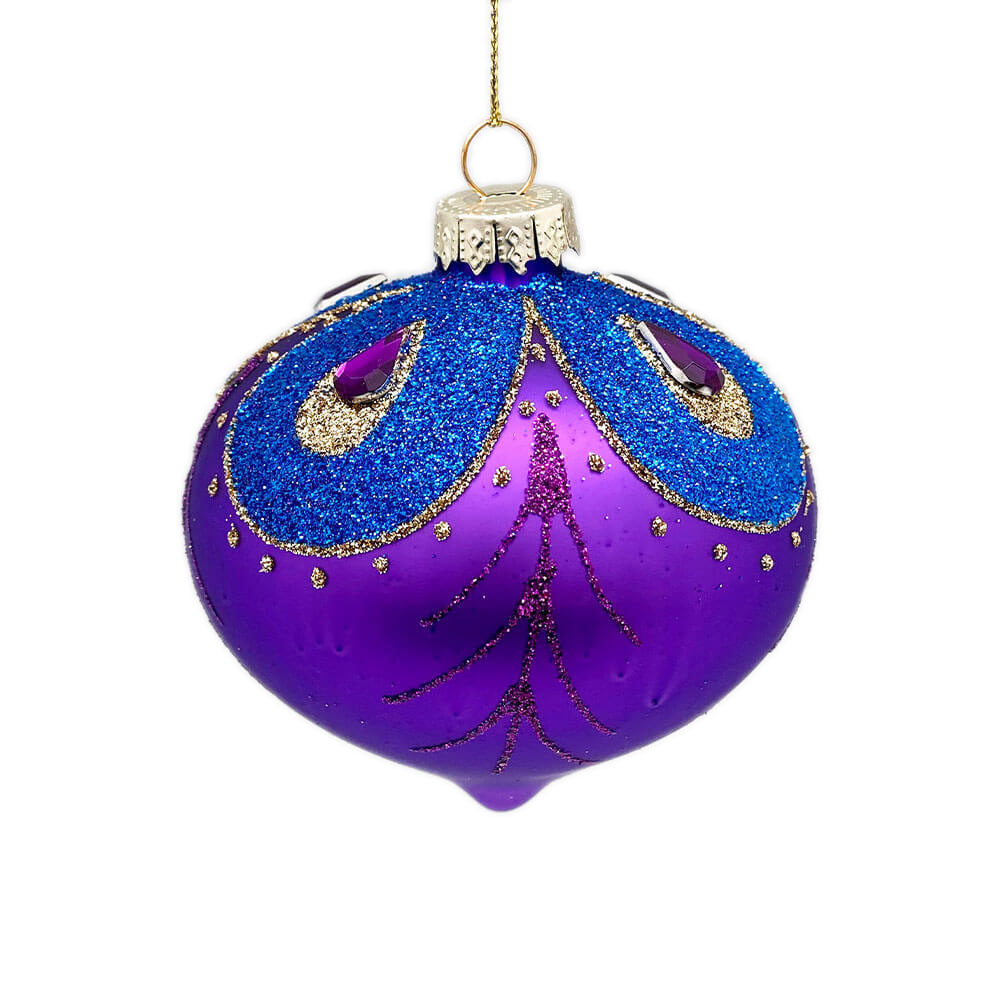 Purple and Blue Peacock Glass Ball Ornaments – Set of 6