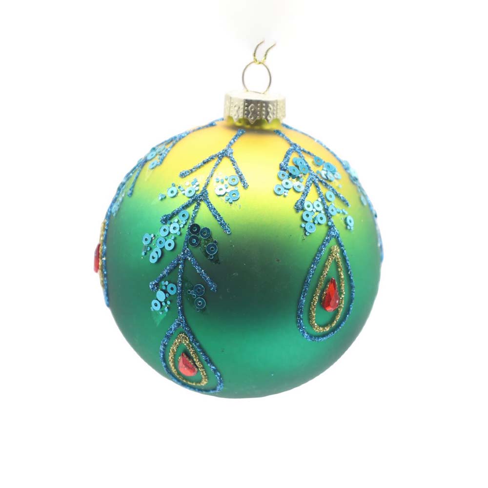 Green Peacock Glass Ball Ornaments