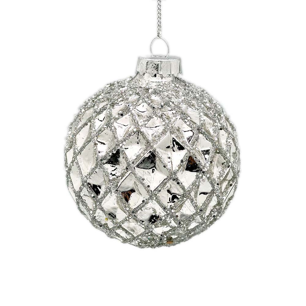 Silver Mirror Glass Ball Ornaments – Set of 6